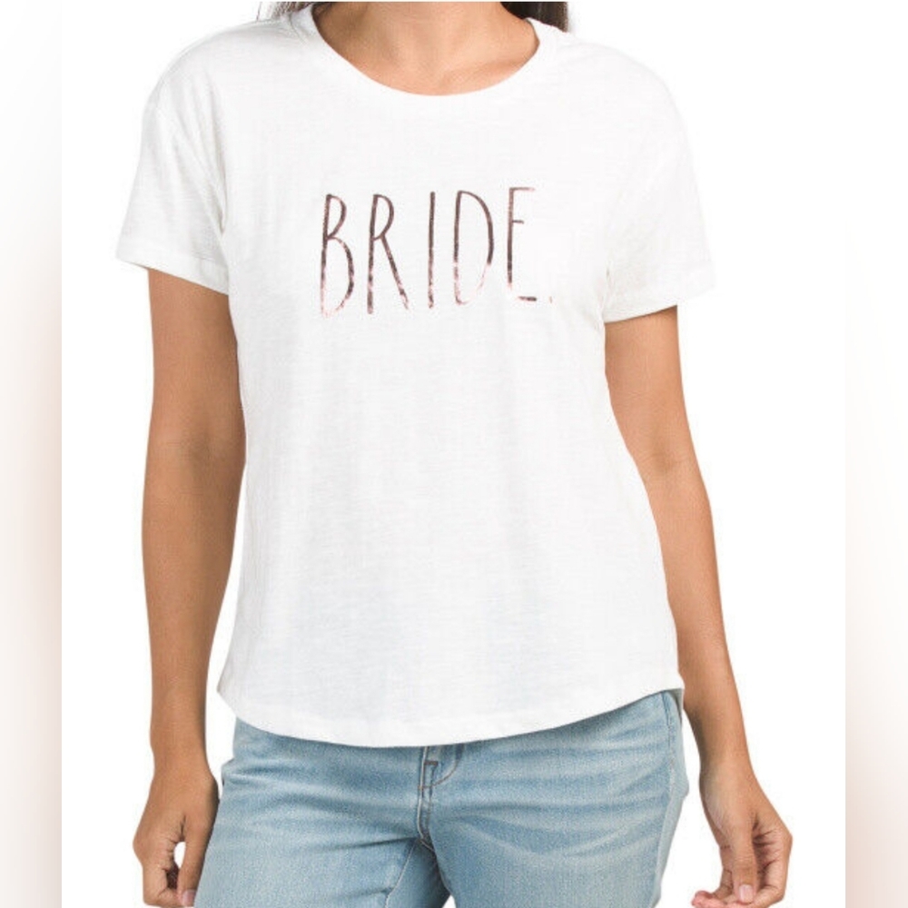 NWT Rae Dunn Women's Glitter Bride T-Shirt White Short Sleeve Wedding